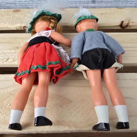 Vintage Celluloid Dolls Traditional German Bavarian Folk Set Of 2 Boy Girl 5" - Picture 3 of 7